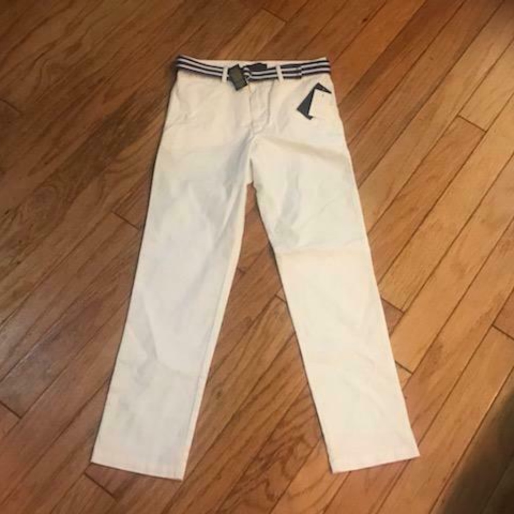 Polo by Ralph Lauren Kids White Casual Pants with Navy Striped Belt